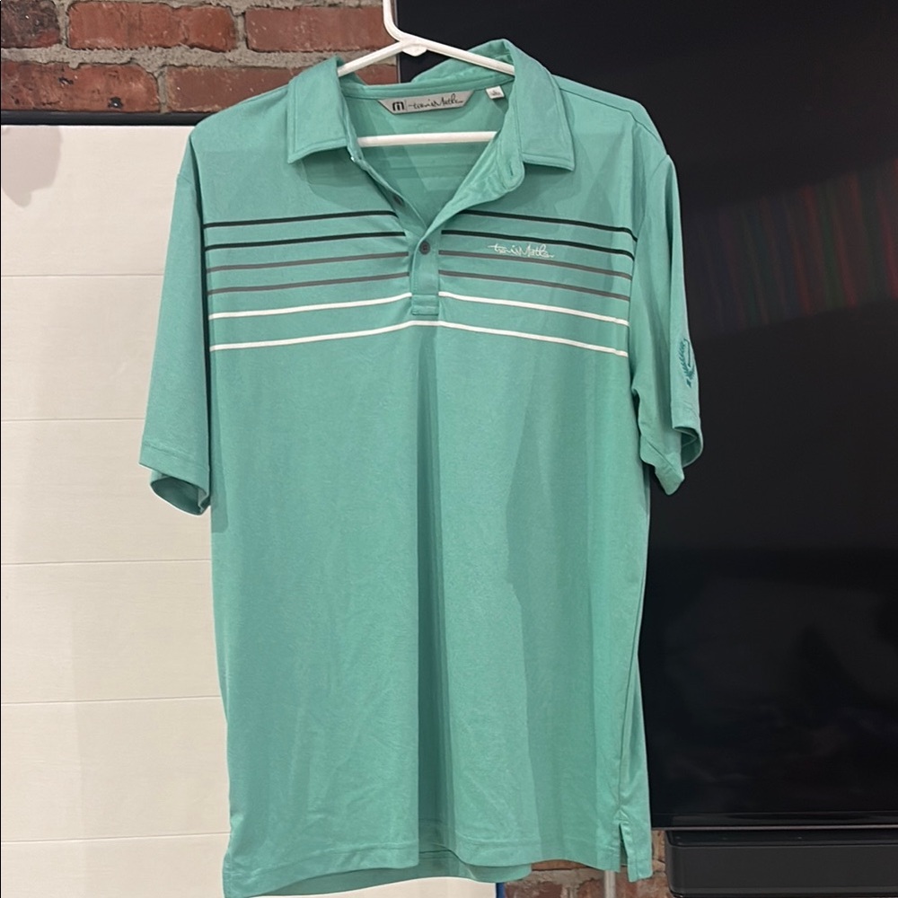 Travis Mathew Teal Polo Shirt with White Stripes